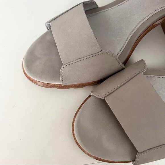 Sorel Nadia Chunky Heeled Sandals Dove Gray Leather Women’s 10.5 Elastic Strap - Picture 4 of 7